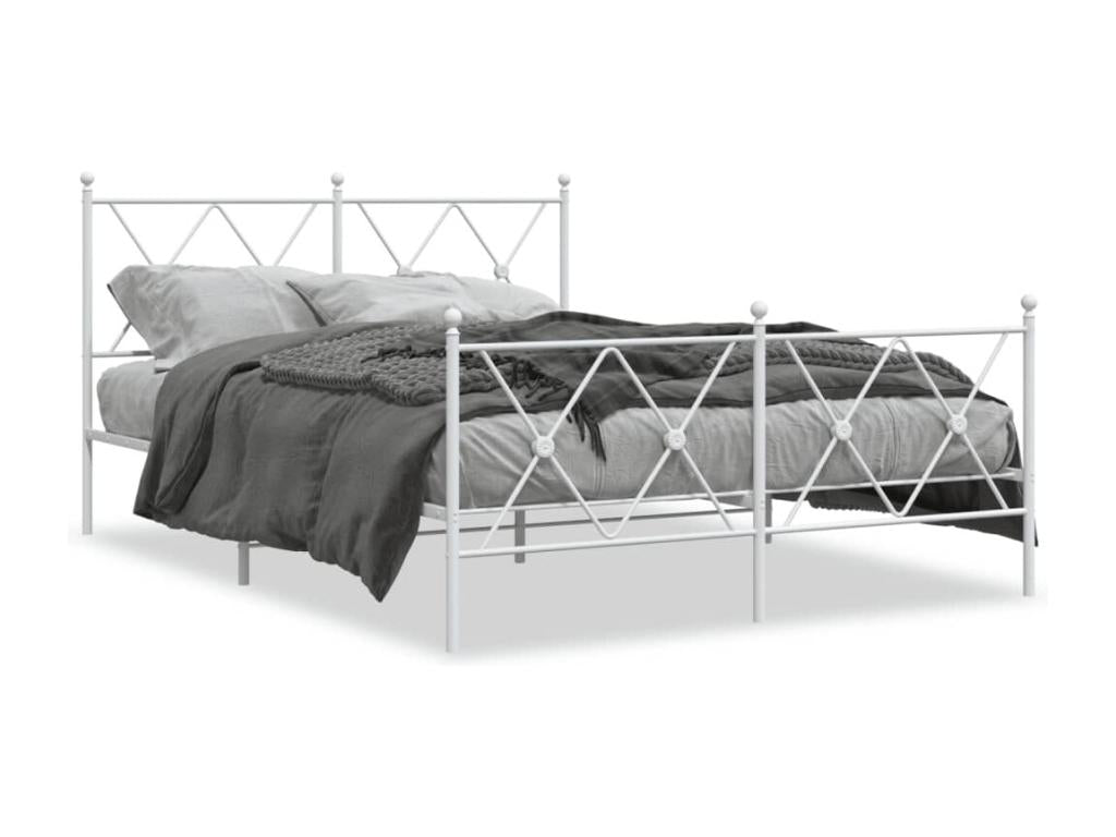 Metal bed frame with white headboard/footboard 140x190cm