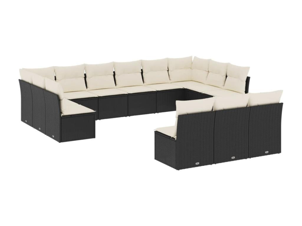 Garden furniture set with cushions, 13 pieces, black woven resin