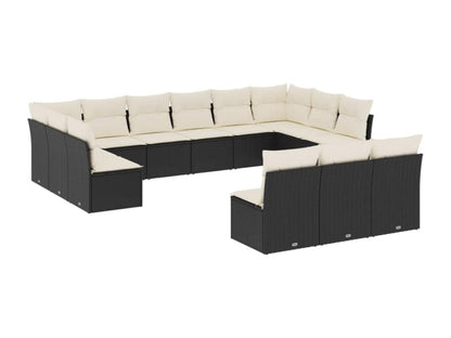 Garden furniture set with cushions, 13 pieces, black woven resin