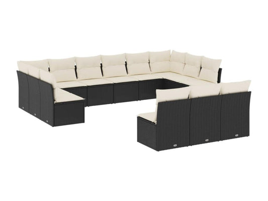Garden furniture set with cushions, 13 pieces, black woven resin