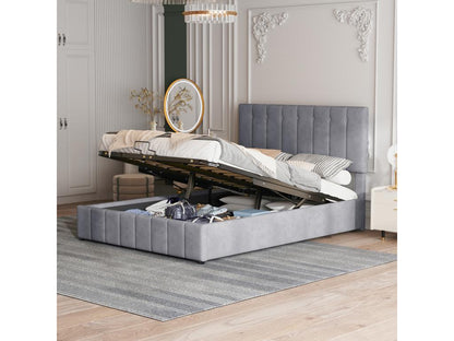 Upholstered storage bed - 140x200cm - velvet fabric - Grey