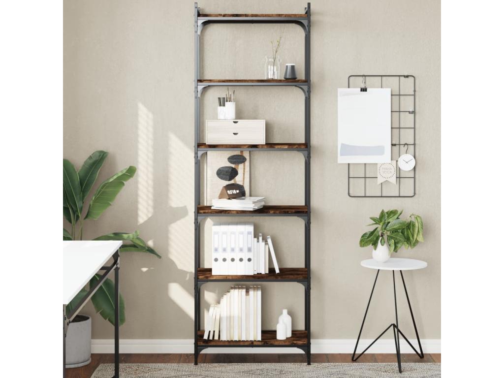 6-tier bookcase, smoked oak, 60x30x188cm, engineered wood