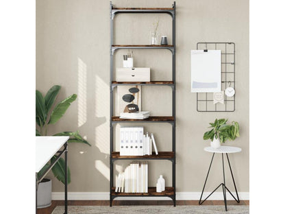 6-tier bookcase, smoked oak, 60x30x188cm, engineered wood