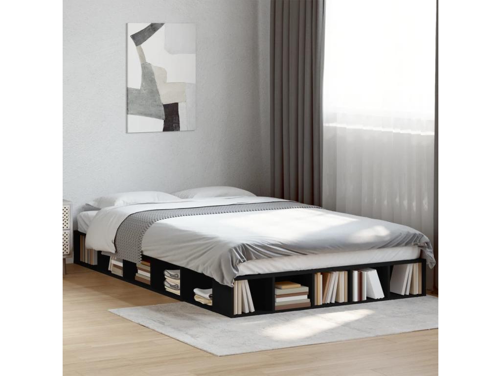 Black bed frame 120x190 cm engineered wood