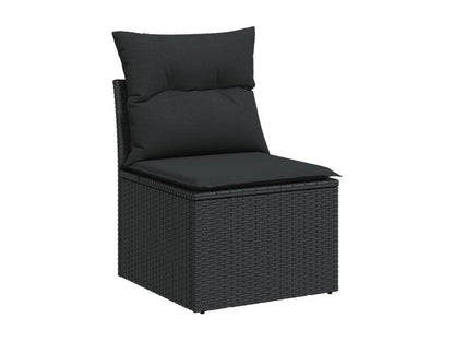 7-piece garden furniture set with cushions, black woven resin