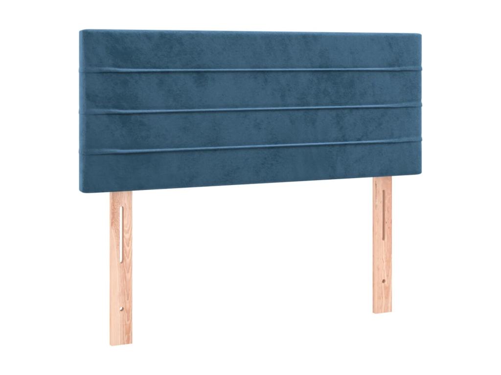 Upholstered bed base and mattress with LED lighting, dark blue, 80x200cm, velvet