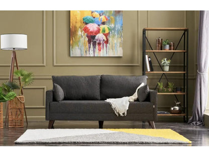 Small 2-seater sofa in dark grey fabric, 177cm