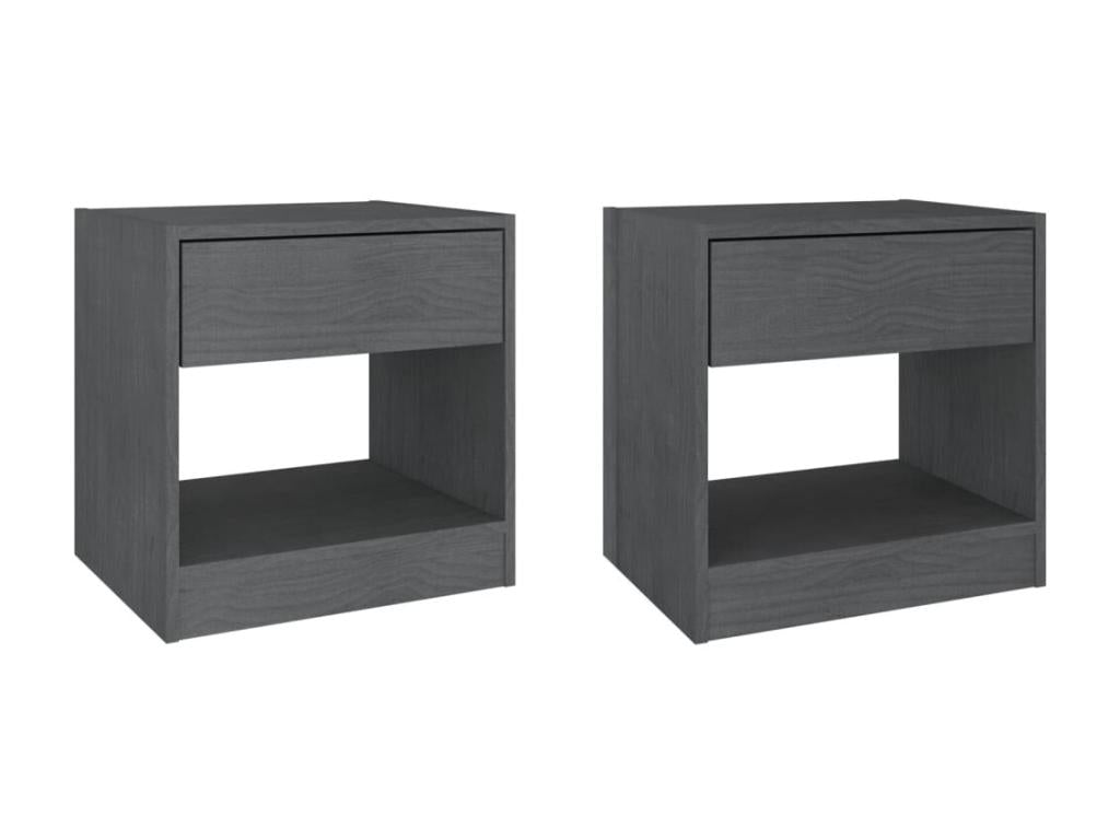 2-piece bedside tables, grey, 40x31x40 cm, solid pine wood