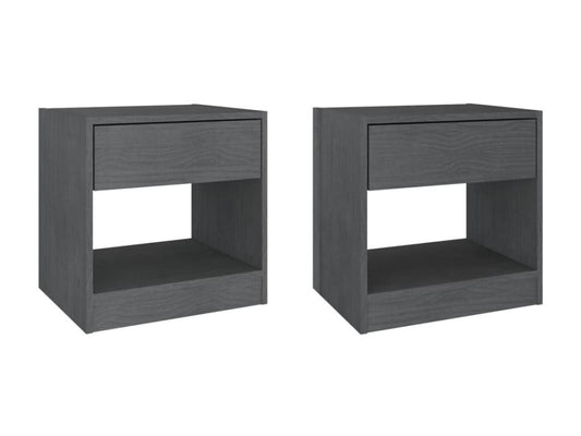 2-piece bedside tables, grey, 40x31x40 cm, solid pine wood