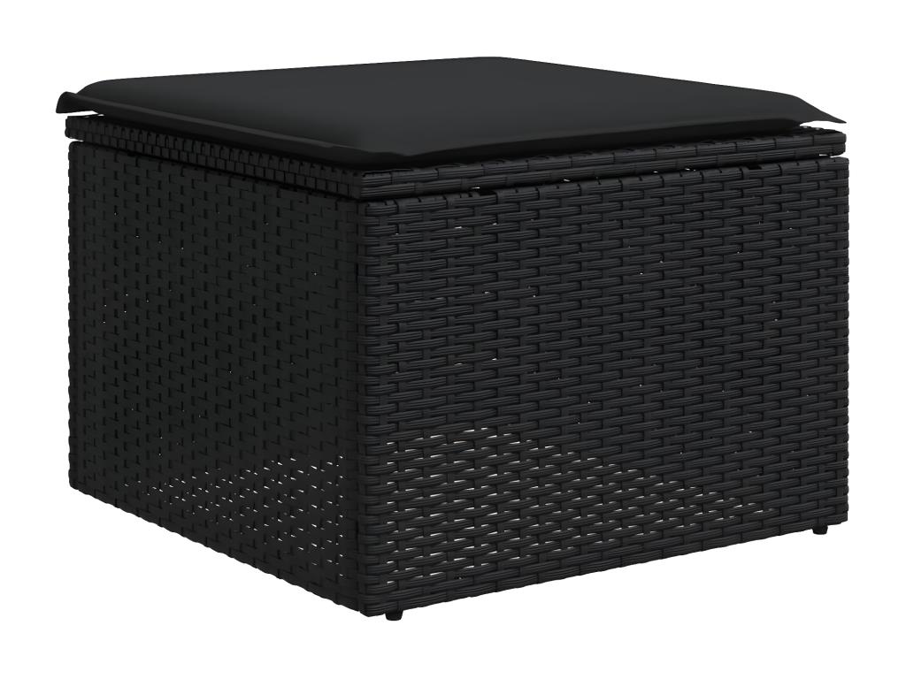 7-piece garden furniture set with cushions, black woven resin