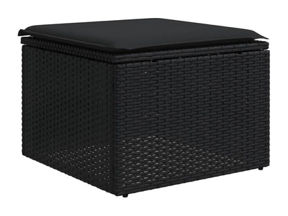 7-piece garden furniture set with cushions, black woven resin