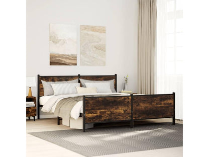 Metal bed frame without mattress, smoked oak, 180x200 cm