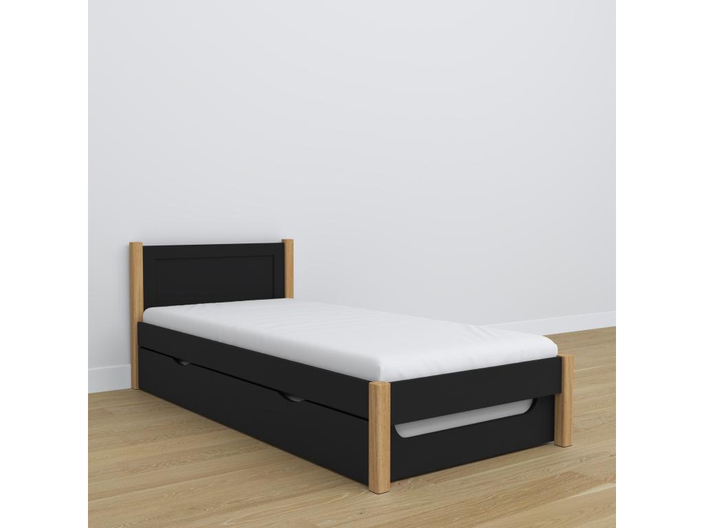 N02 Black/Natural Oak Wooden Trundle Bed 80x180