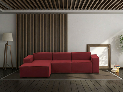Fixed sofa, modular 3-seater sofa with left-hand peninsula, Made in Italy, Modern fabric sofa, 300x170x70 cm, Red
