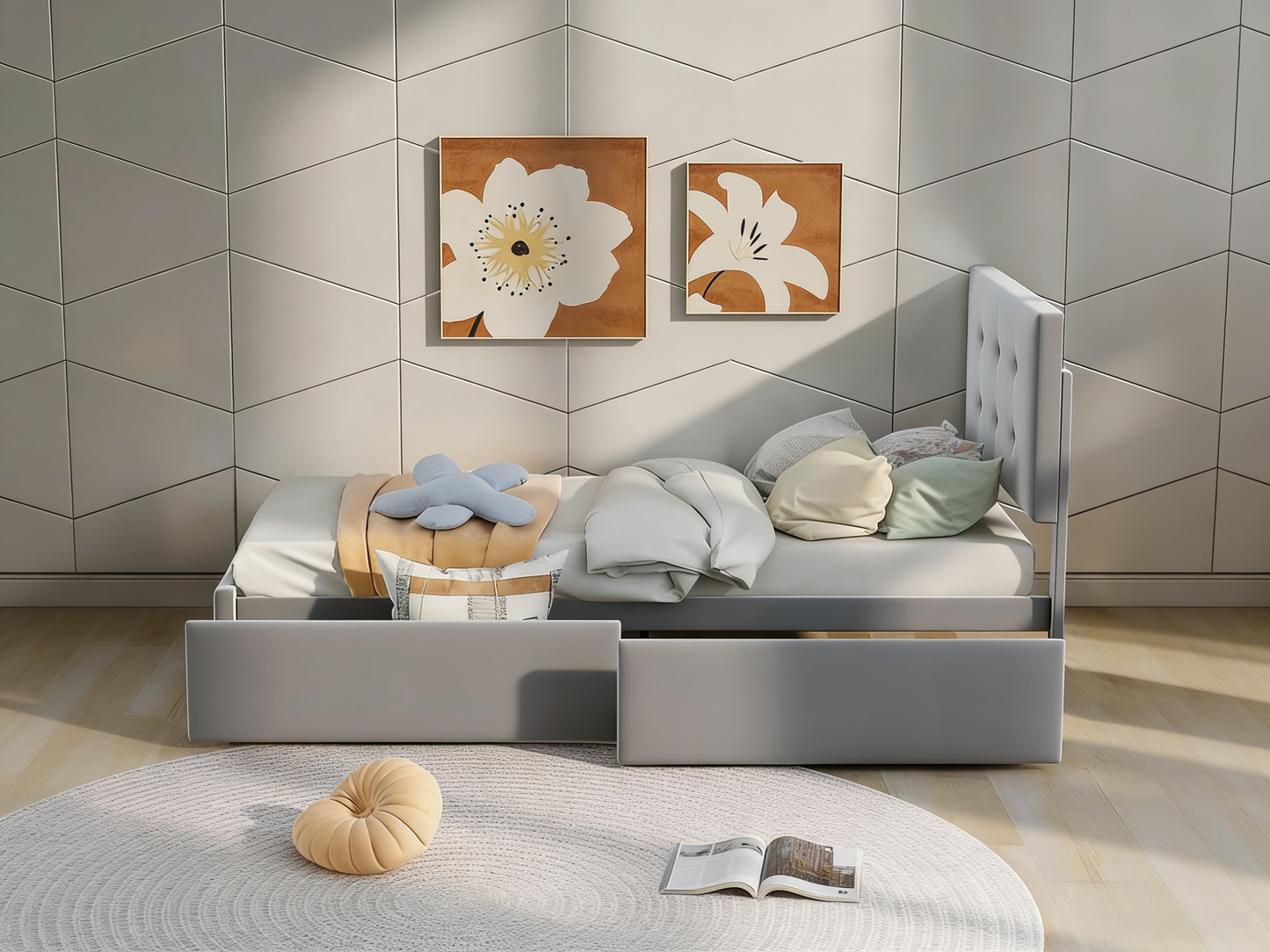 Bed with drawers - 90x200 cm Grey -