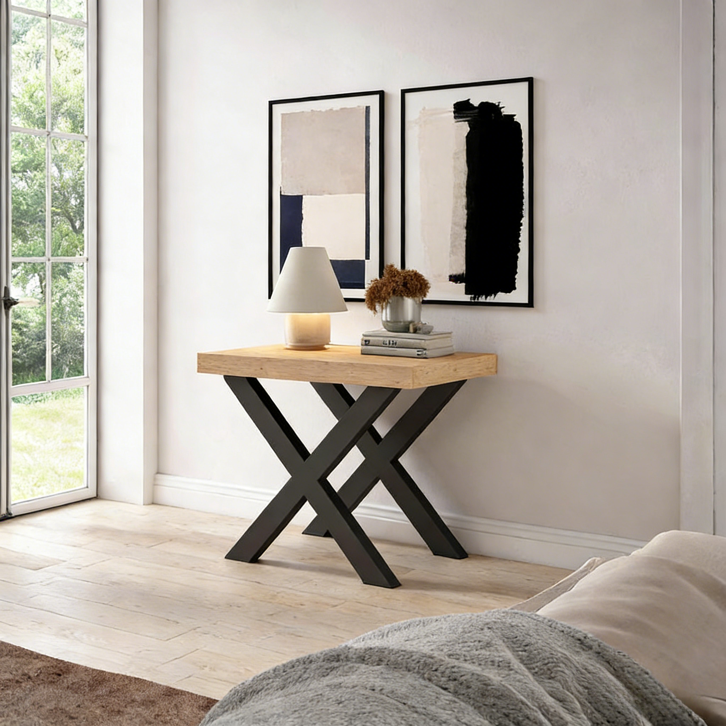 Extendable console table 220cm, seats 10, solid wood legs