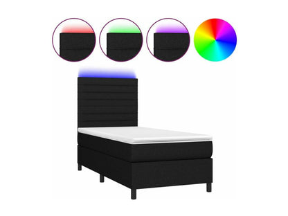 Bed base with mattress and LED, black, 90x200 cm, fabric