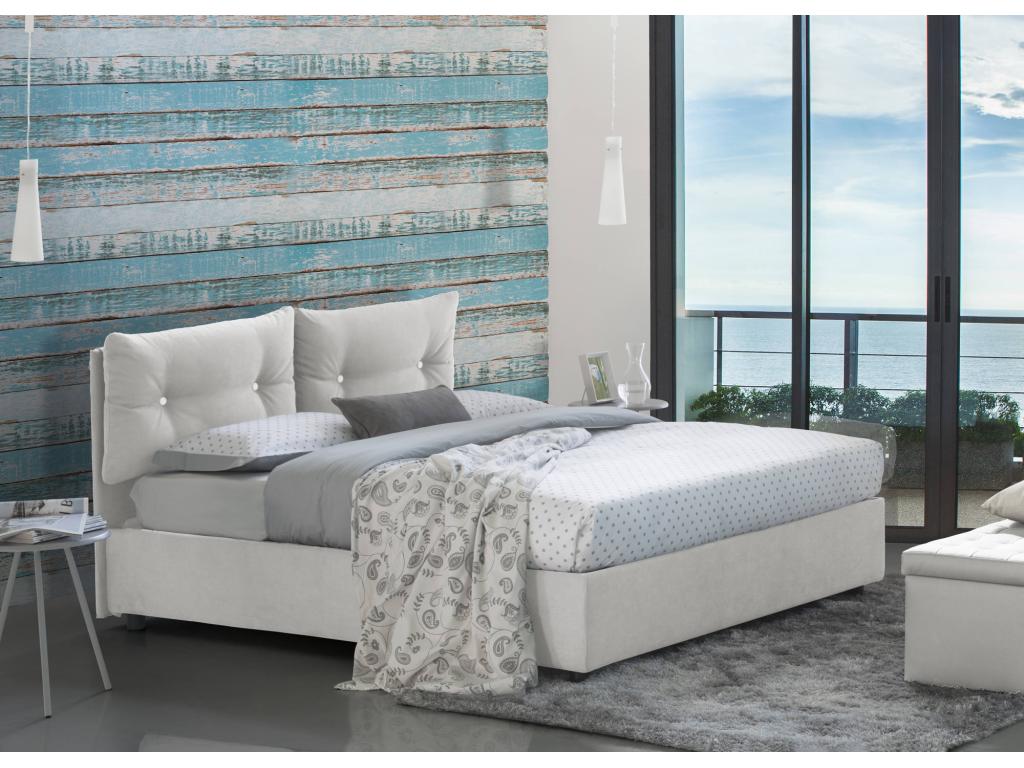 Bed size: Storage bed with fabric upholstery, Made in Italy, Front opening, with 120x190 cm mattress included, White