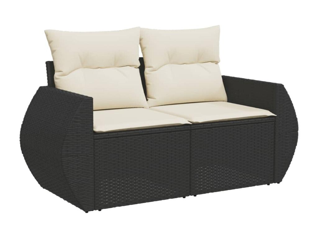 7-piece garden furniture set with cushions, black woven resin
