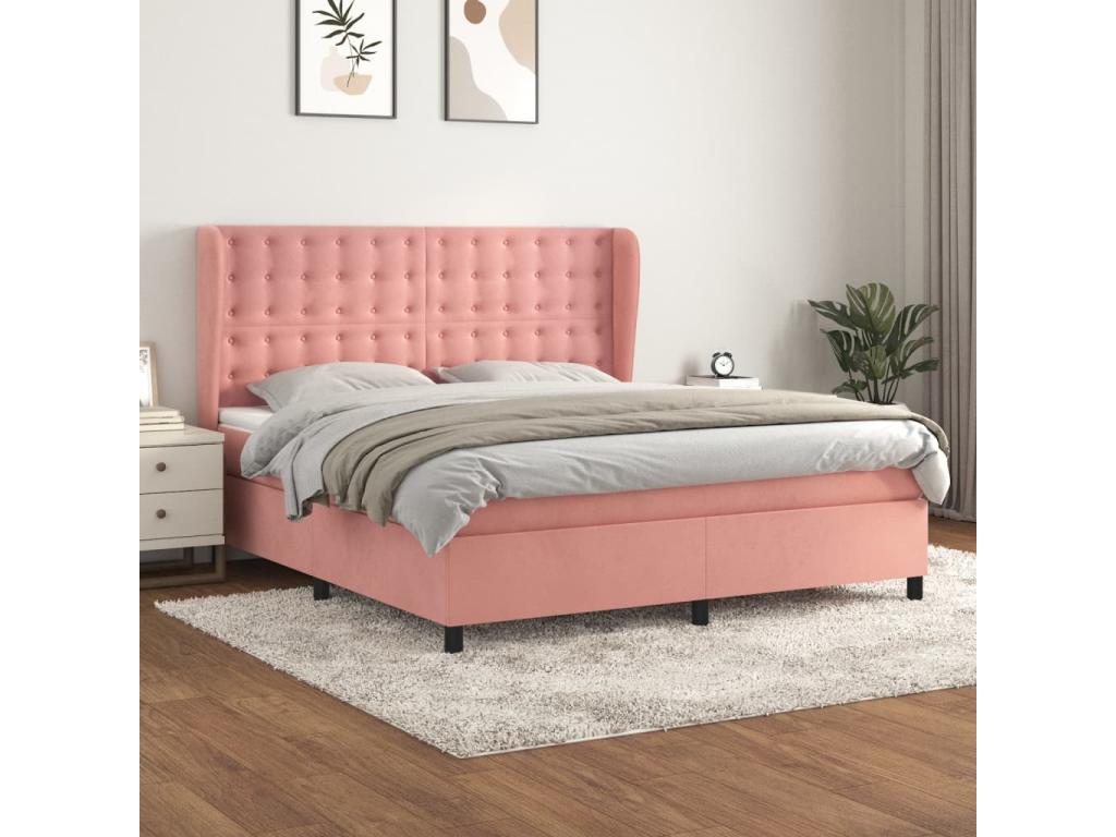 Upholstered bed base with mattress, pink, 160x200 cm, velvet