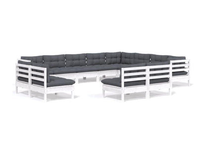 12-piece garden furniture set with cushions, white, solid pine wood