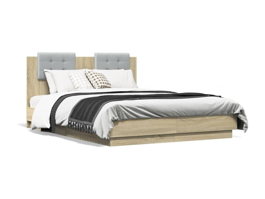 Bed frame, headboard and Dekonaoères LED oak 140x190