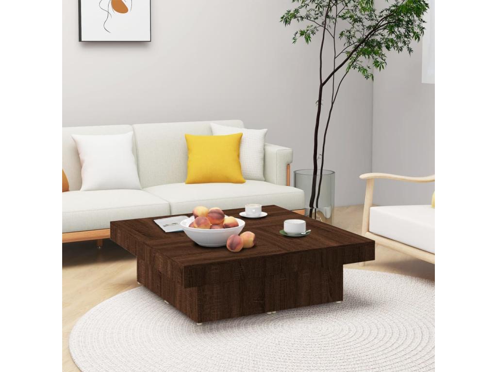Coffee table, brown oak, 90x90x28 cm, engineered wood