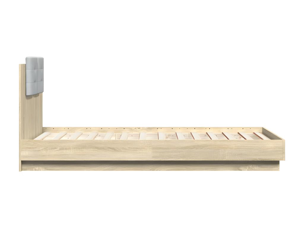 Bed frame with LED lighting, without mattress, oak, 75x190 cm