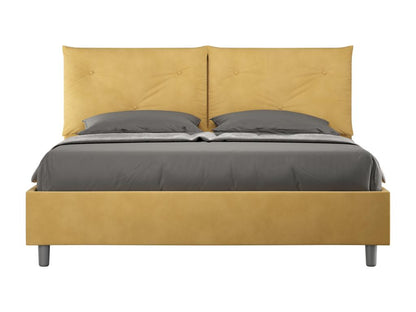 Bed with upholstered slatted base 160x200 ochre microfiber