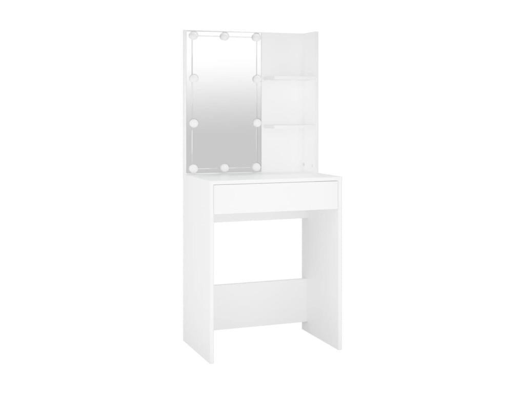 LED dressing table with 2 cabinets, white engineered wood