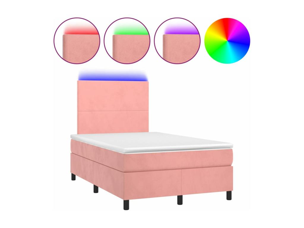 Boisona bed base and LED pink mattress 120x190 velvet