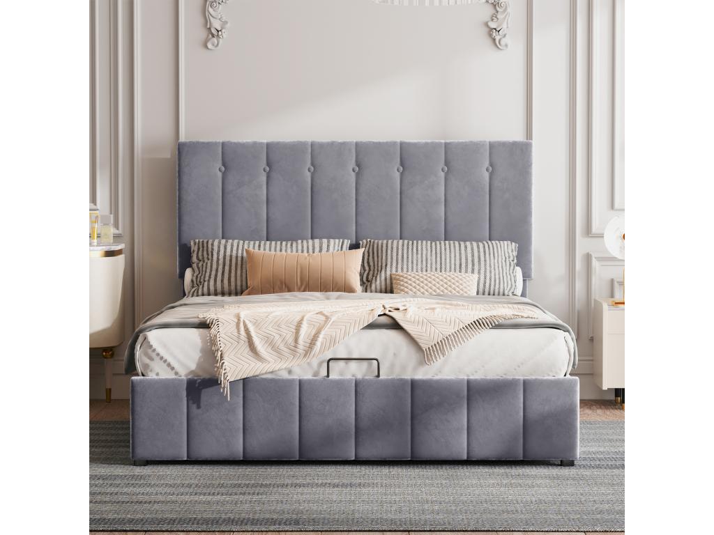 Upholstered storage bed - 140x200cm - velvet fabric - Grey