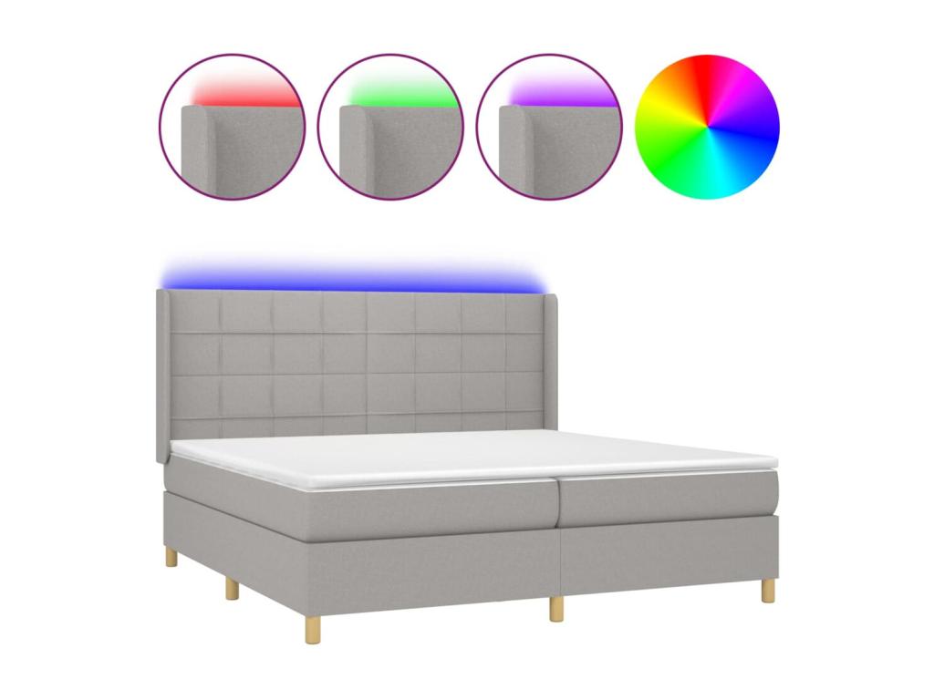 Bed base with LED light grey mattress 200x200 Fabric