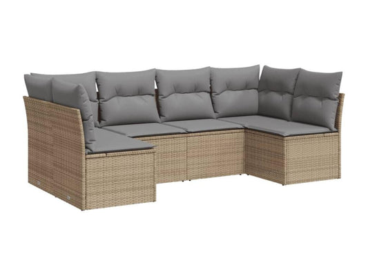 Garden furniture set with cushions, 6 pieces, beige woven resin