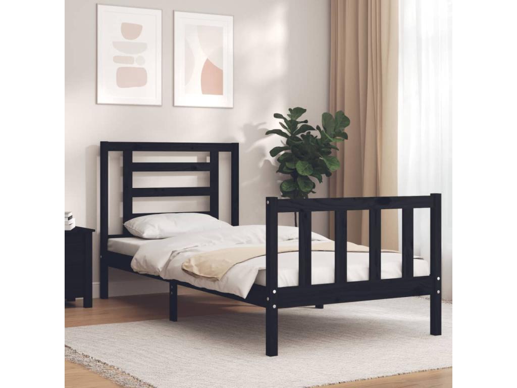 Black bed frame and headboard 100x200 solid wood