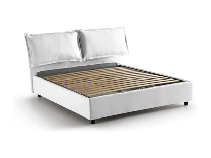 Double bed with storage bed and fabric upholstery, Made in Italy, Front opening, suitable for a 160x190 cm mattress, White