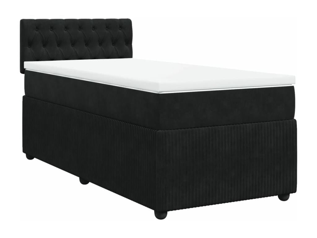 Bed base with mattress, black, 90x200 cm, velvet