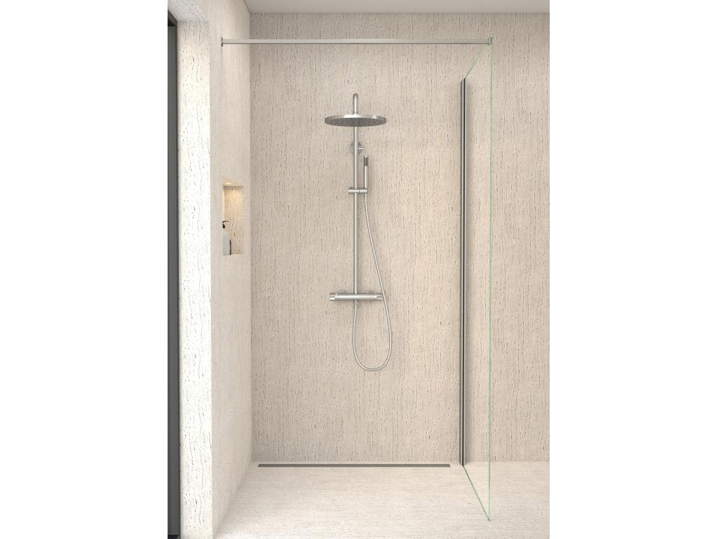 Round thermostatic shower column, brushed nickel finish -