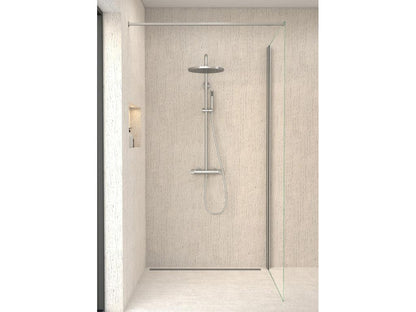 Round thermostatic shower column, brushed nickel finish -