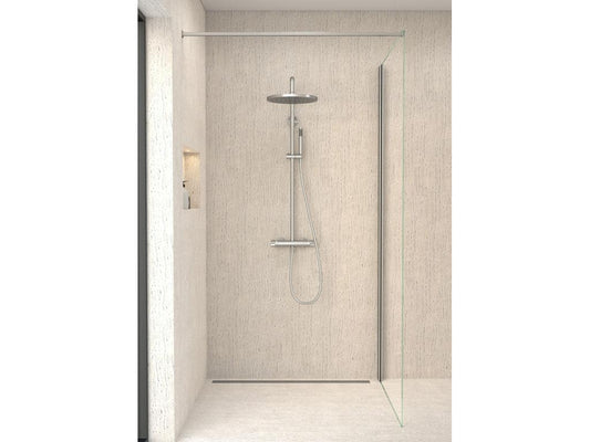 Round thermostatic shower column, brushed nickel finish -