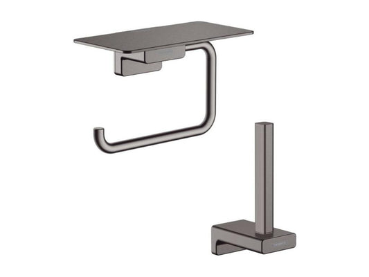 AddStoris Toilet Paper Holder with Brushed Chrome Black Shelf - Toilet Paper Holder with Brushed Chrome Black