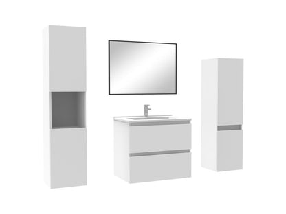 Bathroom furniture set, 60cm washbasin, column, wall mirror, white