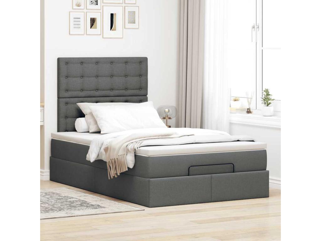 Bed frame with dark grey mattress 120x190 cm fabric