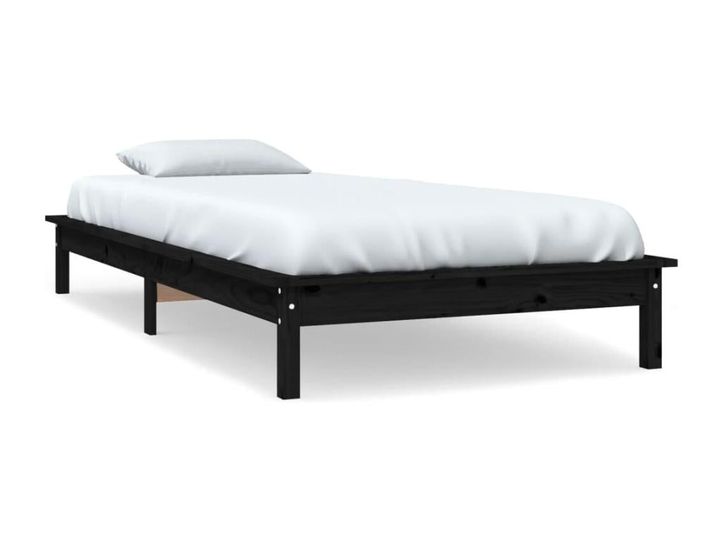 Black bed frame 90x200 cm Solid pine wood