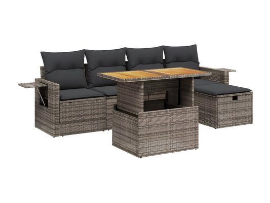 6-piece garden furniture set with grey resin wicker cushions
