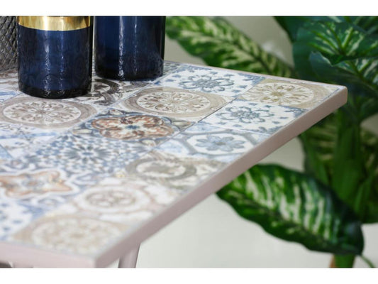 Small garden table with blue cement tiles, 58 cm