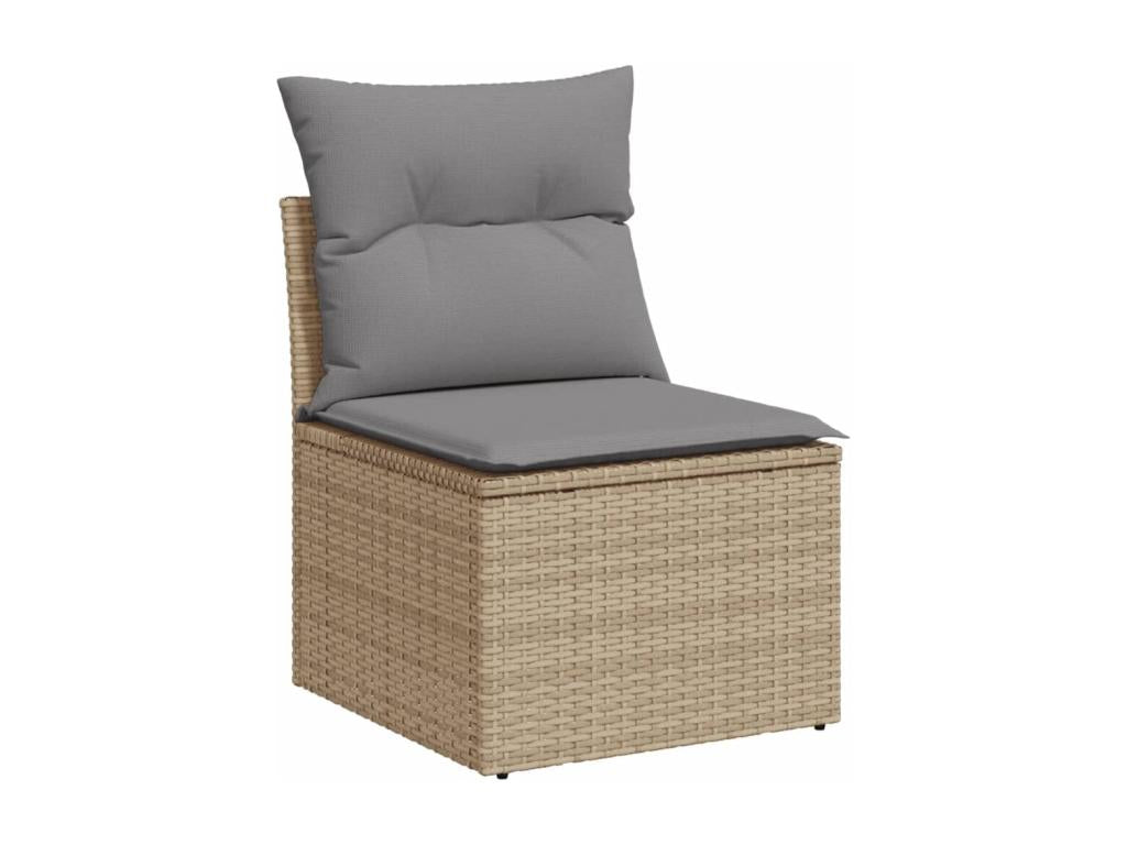 9-piece garden furniture set with cushions, beige woven resin