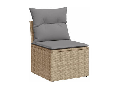 9-piece garden furniture set with cushions, beige woven resin