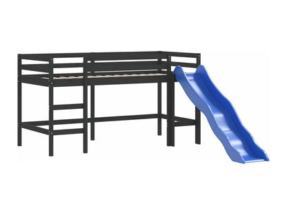 Children's loft bed and pink curtains, 90x200cm, solid pine wood