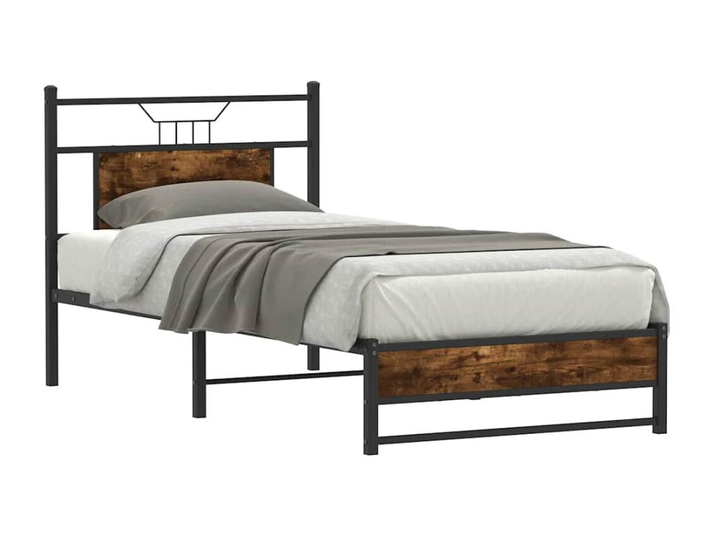 Bed frame without mattress, smoked oak, 80x200cm, engineered wood